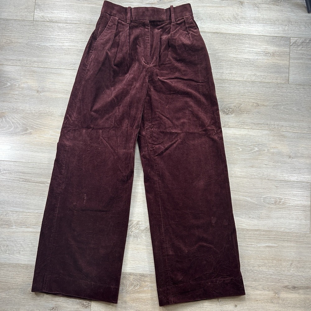 Banana Republic Size 0 Rivoli Corduroy Pants Long Maroon Wide Leg Cotton High